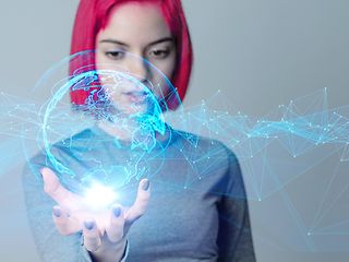  Woman holding a digital globe
