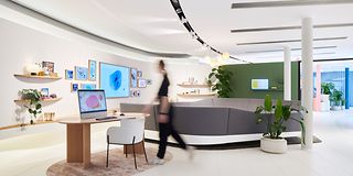 The home area of the T Gallery, divided into home office, living room and kitchen.